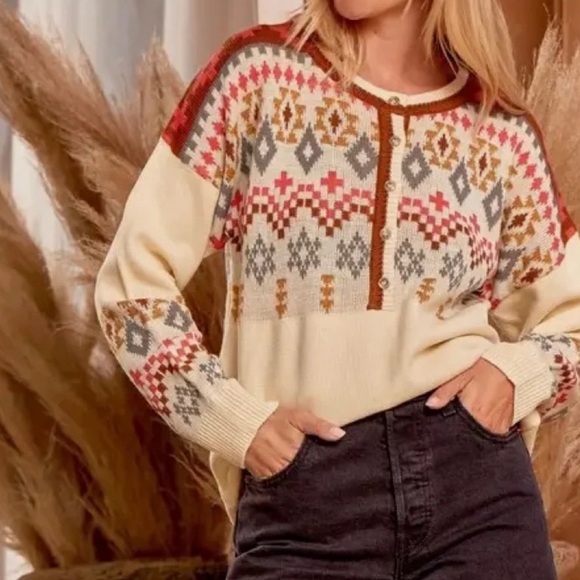 Savanna Jane Sweaters - Savanna Jane Aztec‎ Button Sweater Size Small NWT